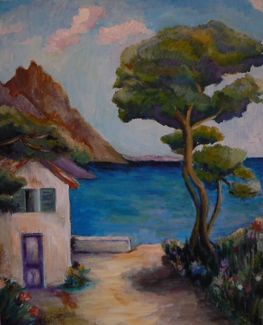 Painting titled "PAYSAGE VAROIS" by Patricia André, Original Artwork, Oil