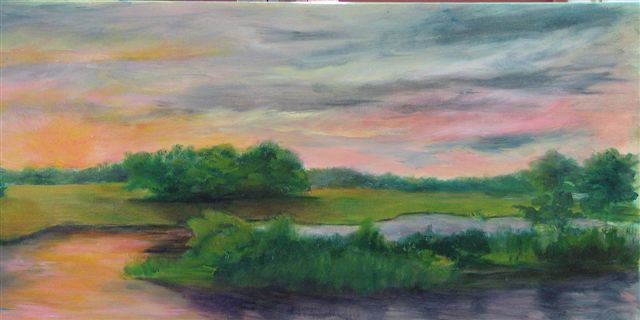 Painting titled "Afterglow" by Patricia Barone, Original Artwork, Oil