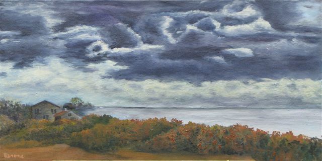 Peinture intitulée "Autumn Storm Passing" par Patricia Barone, Œuvre d'art originale, Huile