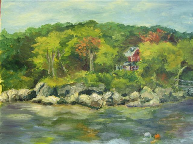 Картина под названием "New Harbor, Maine" - Patricia Barone, Подлинное произведение искусства, Масло