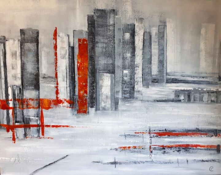 Painting titled "Ville abstraite" by Patricia Concordet (Patriciachevalblanc), Original Artwork, Acrylic