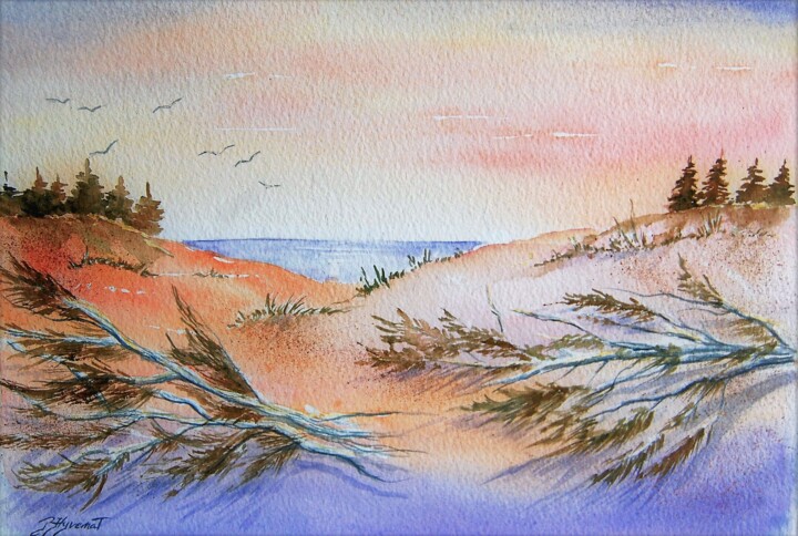 Painting titled "dunes  -  aquarelle…" by Patricia Hyvernat, Original Artwork, Watercolor