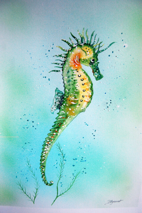 Painting titled "hippocampe - aquare…" by Patricia Hyvernat, Original Artwork, Watercolor