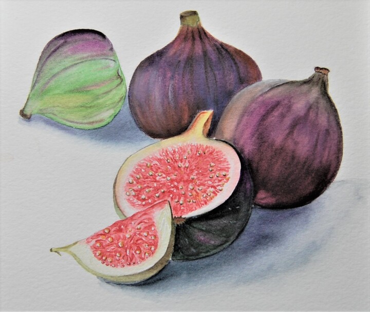 Painting titled "les figues - aquare…" by Patricia Hyvernat, Original Artwork, Watercolor