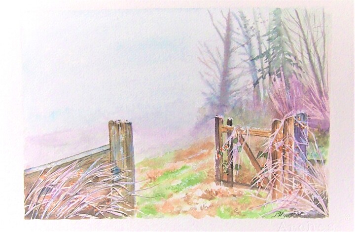 Painting titled "un matin de givre…" by Patricia Hyvernat, Original Artwork, Watercolor