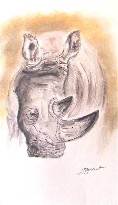 Dessin intitulée "rhinocéros - étude…" par Patricia Hyvernat, Œuvre d'art originale, Craie