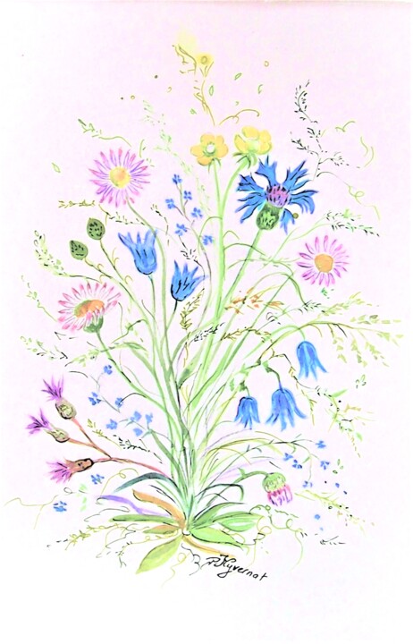 Peinture intitulée "fleurs des champs -…" par Patricia Hyvernat, Œuvre d'art originale, Aquarelle
