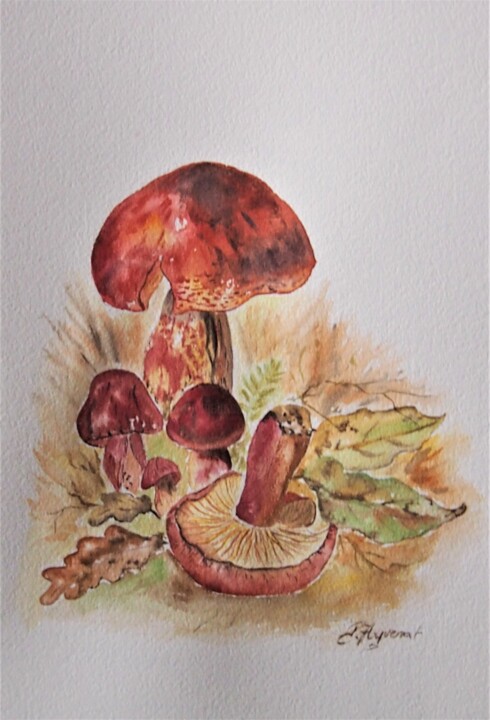 Pittura intitolato "champignon Tricolom…" da Patricia Hyvernat, Opera d'arte originale, Acquarello