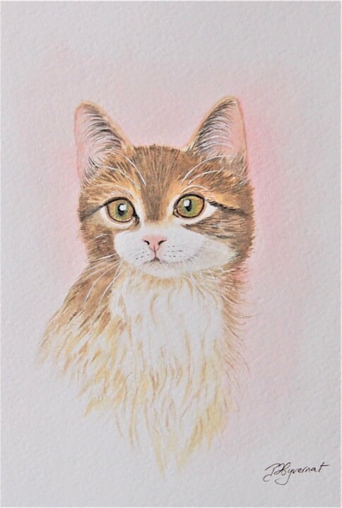 Peinture intitulée ""Nougatine la chato…" par Patricia Hyvernat, Œuvre d'art originale, Aquarelle