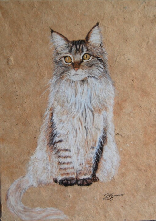 Dessin intitulée "chat -dessin à l'en…" par Patricia Hyvernat, Œuvre d'art originale, Encre