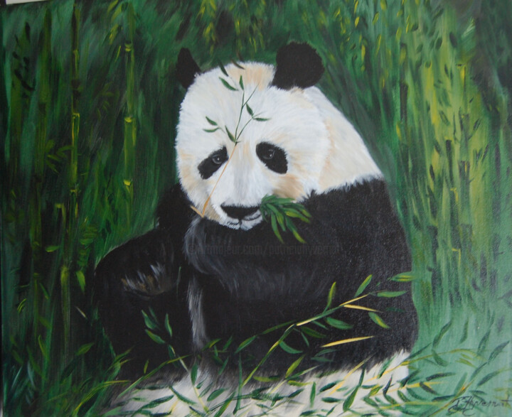 제목이 "grand panda  acryli…"인 미술작품 Patricia Hyvernat로, 원작, 아크릴 나무 들것 프레임에 장착됨