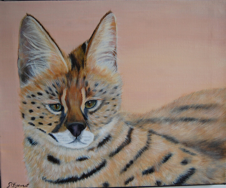 Painting titled "serval -  acrylique…" by Patricia Hyvernat, Original Artwork, Acrylic Mounted on Wood Stretcher frame