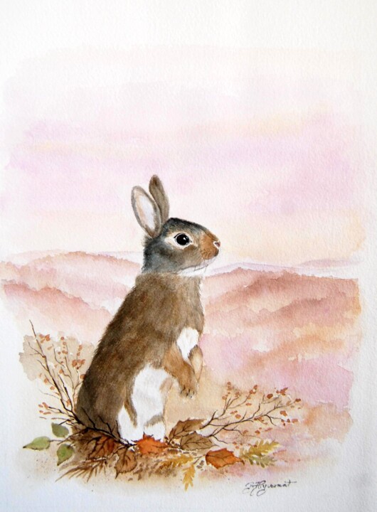 Pittura intitolato "lapin de garenne -…" da Patricia Hyvernat, Opera d'arte originale, Acquarello