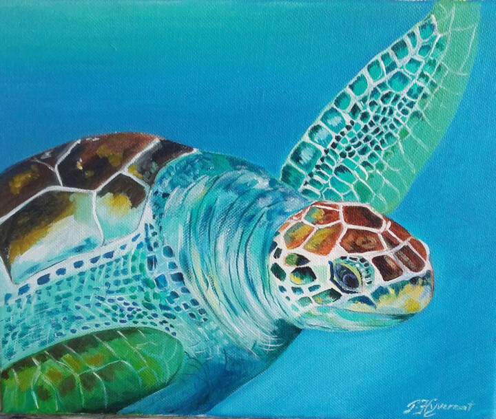 Painting titled "tortue marine  acry…" by Patricia Hyvernat, Original Artwork, Acrylic