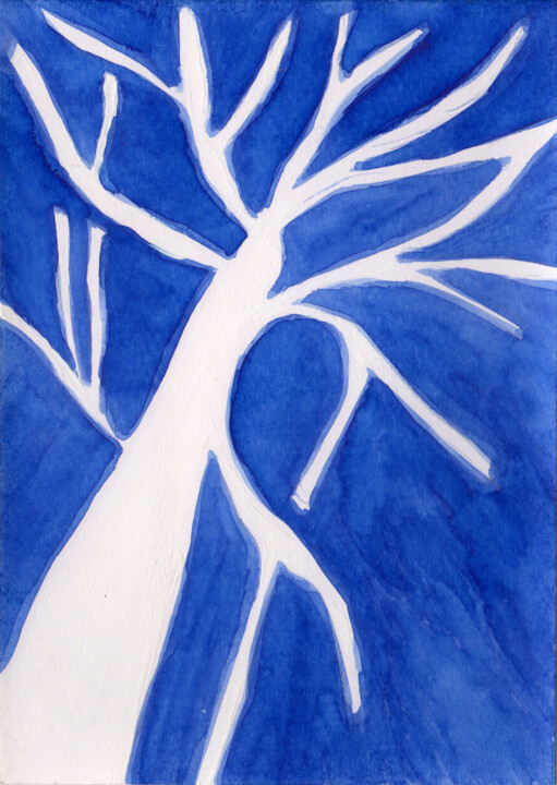 Картина под названием "Arbre bleu" - Patricia Lardé, Подлинное произведение искусства, Чернила