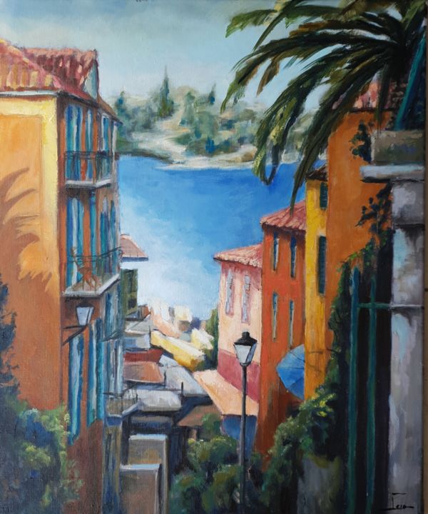 Painting titled "Le palmier disparu" by Patricia Lejeune, Original Artwork, Oil