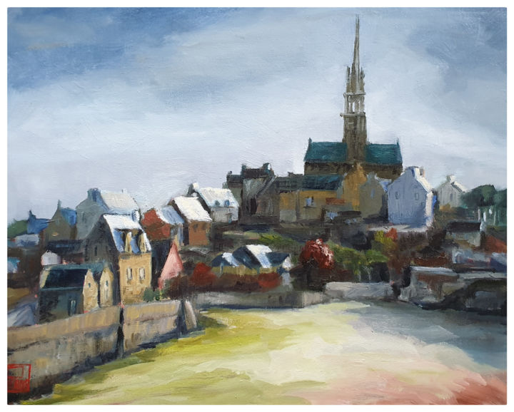 Painting titled "Bord de mer breton" by Patricia Lejeune, Original Artwork, Oil
