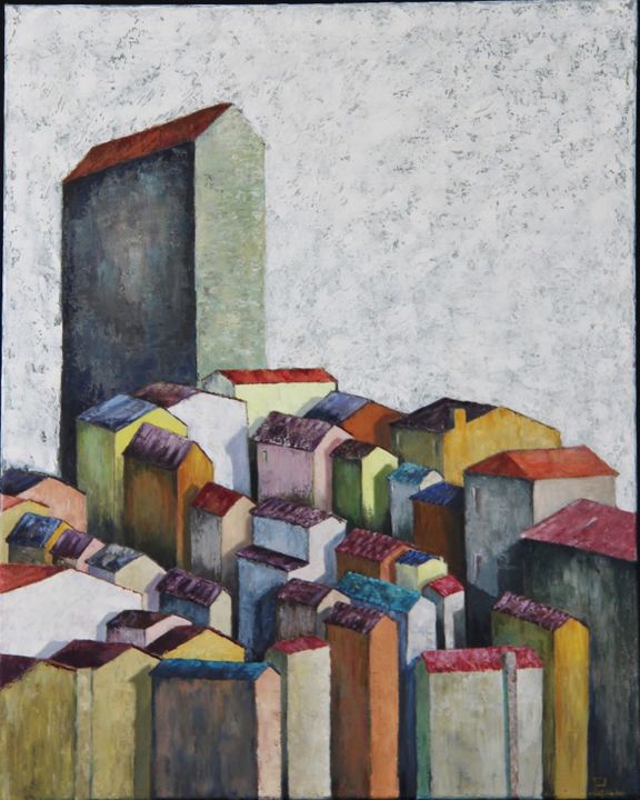 Peinture intitulée "Cité" par Patricia Lejeune, Œuvre d'art originale