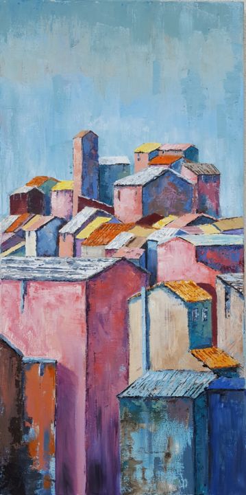 Painting titled "Terres ocres" by Patricia Lejeune, Original Artwork, Oil