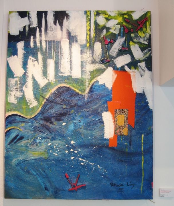 Painting titled "L’HOMME DÉCOUSU AU…" by Patricia Lévy, Original Artwork, Collages Mounted on Wood Stretcher frame
