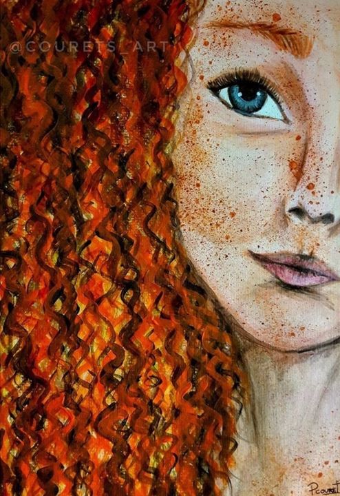 Painting titled "Ginger girl" by Pat Couret, Original Artwork, Acrylic