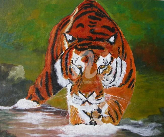 Malerei mit dem Titel "le tigre 1" von Patricia Saulais, Original-Kunstwerk