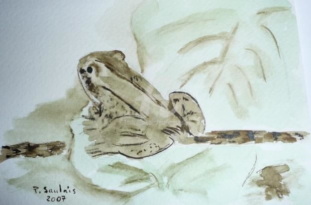 Painting titled "grenouille N°106" by Patricia Saulais, Original Artwork