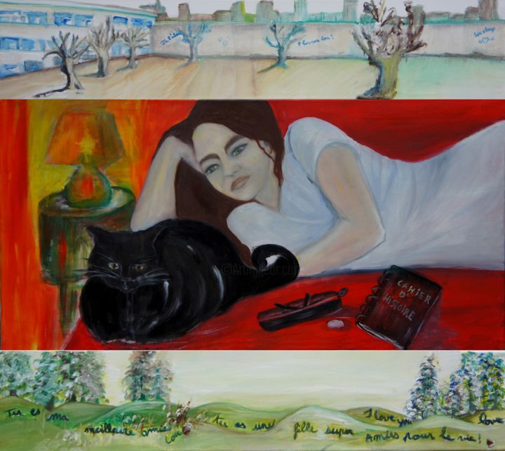 제목이 "Dans le secret des…"인 미술작품 Patricia Segond로, 원작, 아크릴 나무 들것 프레임에 장착됨