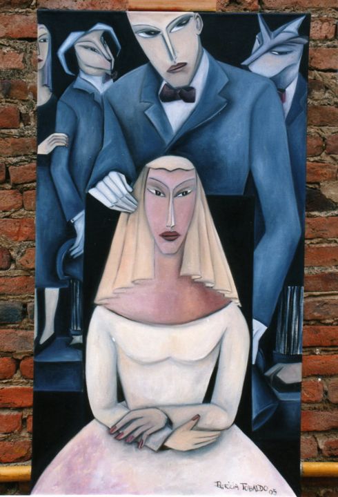 Painting titled "LA BODA DEL CHIVO" by Patricia Tobaldo, Original Artwork, Oil