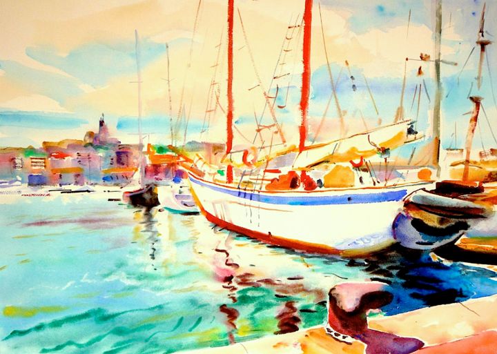 Pittura intitolato "aquarelle .marseill…" da Patrick Amorsi, Opera d'arte originale