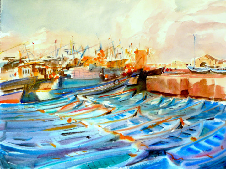 Pittura intitolato "aquarelle .essaouir…" da Patrick Amorsi, Opera d'arte originale