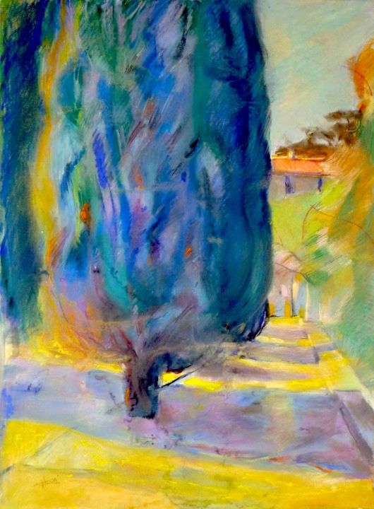 Painting titled "pastel .au-jardin-d…" by Patrick Amorsi, Original Artwork