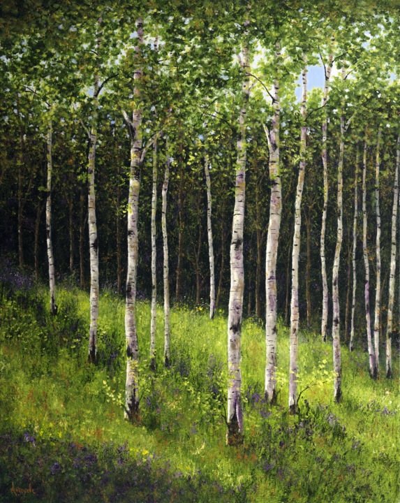 Peinture intitulée "Summer Birches" par Patrick Antonelle, Œuvre d'art originale, Huile