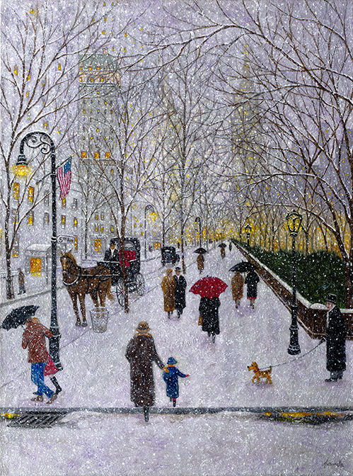 Peinture intitulée "Winter on Fifth Ave…" par Patrick Antonelle, Œuvre d'art originale, Huile