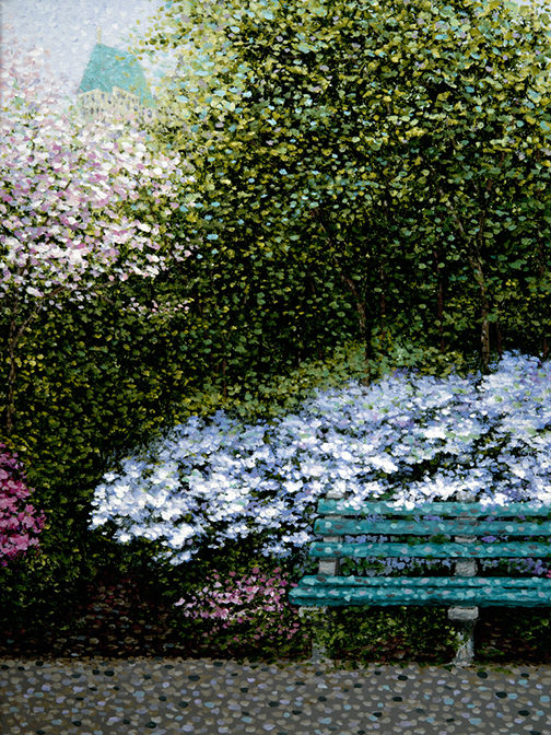 Pintura intitulada "Park Bench, Central…" por Patrick Antonelle, Obras de arte originais, Óleo