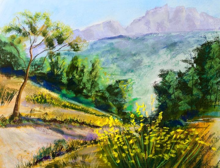 Painting titled "Sentier en Provence" by Patrick Bauquel, Original Artwork, Pastel