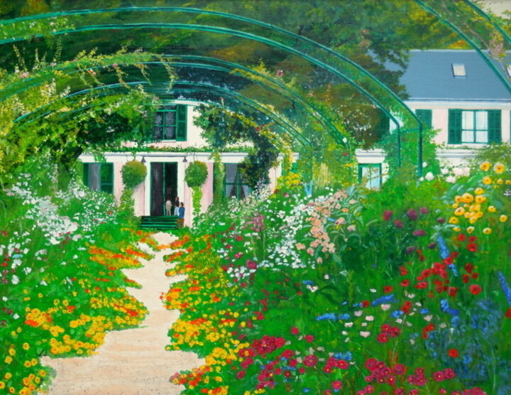 Peinture intitulée "Maison de Monet" par Patrick Bigeon, Œuvre d'art originale, Acrylique Monté sur Châssis en bois