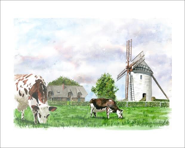 Painting titled "Moulin de pierre à…" by Patrick Bigeon, Original Artwork, Watercolor