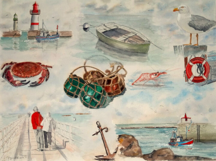 Peinture intitulée "Petit air marin" par Patrick Bigeon, Œuvre d'art originale, Aquarelle