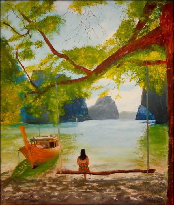 Peinture intitulée "La baie d'Hallong" par Patrick Bigeon, Œuvre d'art originale, Acrylique