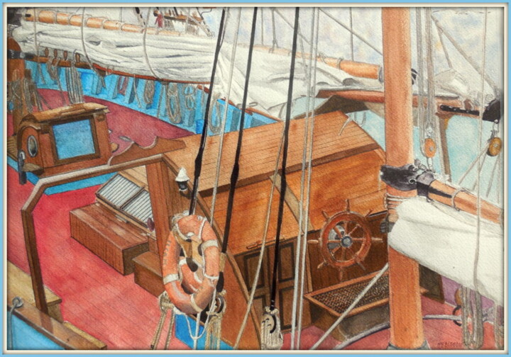 Pintura intitulada "Voilier de Fécamp" por Patrick Bigeon, Obras de arte originais, Aquarela Montado em Cartão