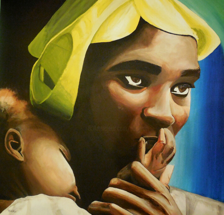 Peinture intitulée "Tendresse Africaine" par Patrick Bigeon, Œuvre d'art originale, Acrylique