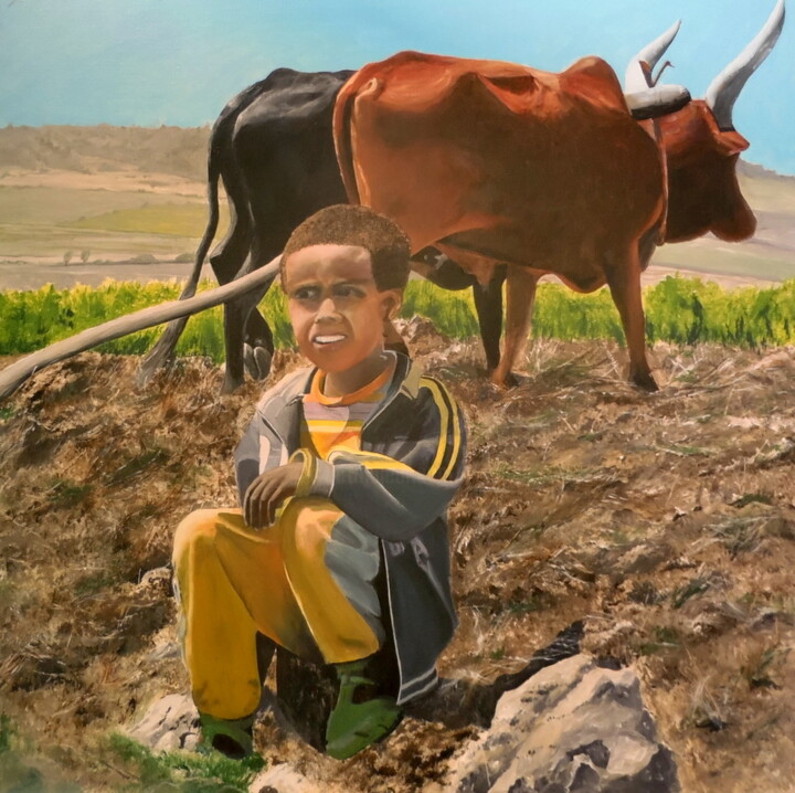 Peinture intitulée "Agriculteur Ethiopi…" par Patrick Bigeon, Œuvre d'art originale, Acrylique
