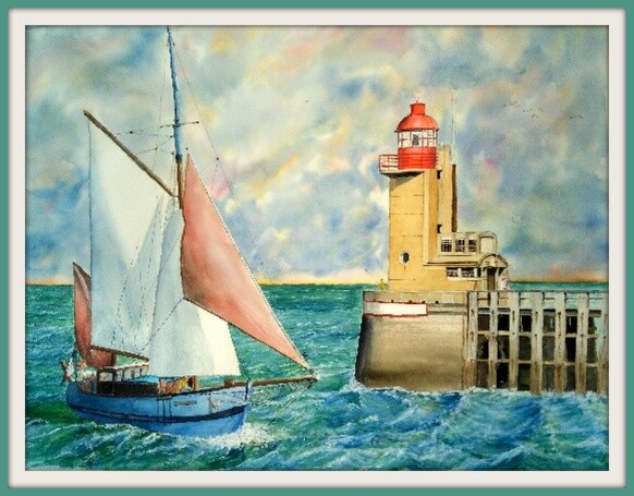 Painting titled "Entrée dans le port…" by Patrick Bigeon, Original Artwork, Watercolor Mounted on Other rigid panel