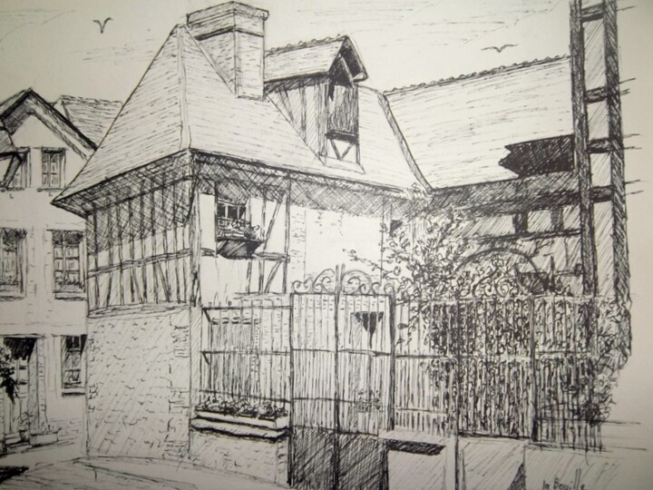 Desenho intitulada "Vieille maison à La…" por Patrick Bigeon, Obras de arte originais, Tinta