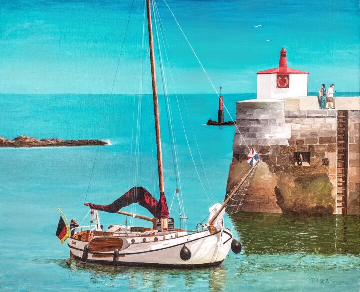 Peinture intitulée "Attente de la marée…" par Patrick Bigeon, Œuvre d'art originale, Acrylique Monté sur Châssis en bois