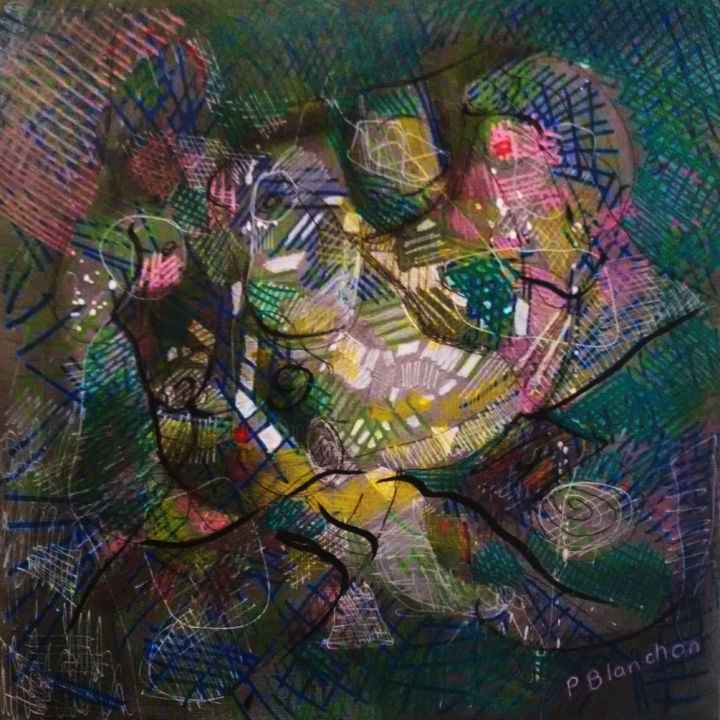 Archives akaschiques - Dessin, 40x40x2 cm ©2018 par Patrick Blanchon -
