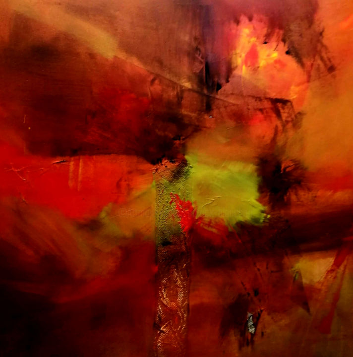 Pintura titulada "rouge-et-vert-80x80" por Patrick Blanchon, Obra de arte original, Oleo