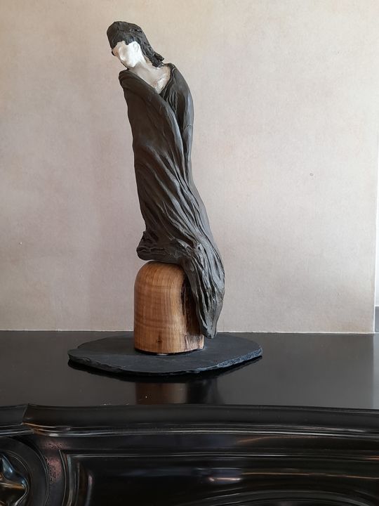 Sculpture titled "Tristesse" by Patrick Bonnet, Original Artwork, Terra cotta