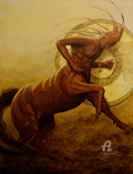 Peinture intitulée "Centaure blessé." par Patrick Colombert, Œuvre d'art originale, Acrylique Monté sur Châssis en bois